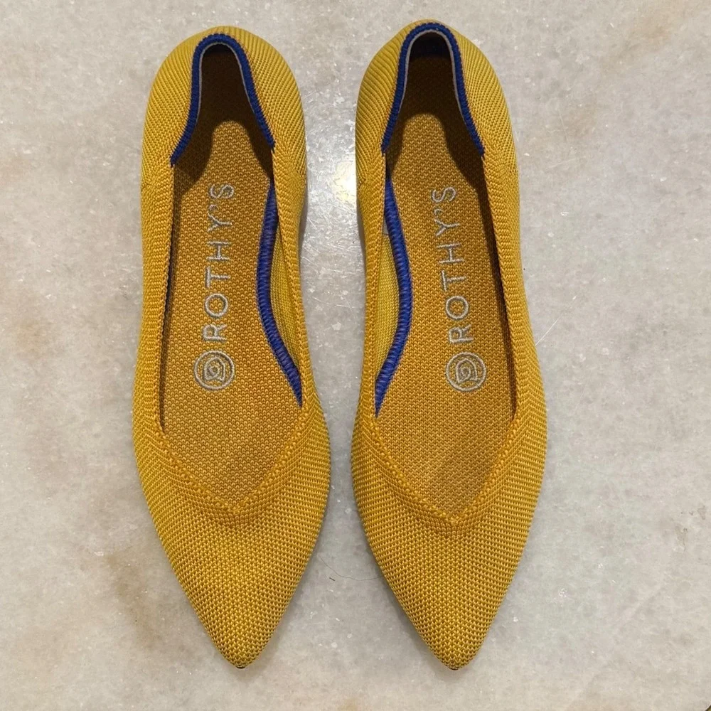 Rothy's The Point Flats Women's Size 5 Mustard Yellow Knit Pointed Toe Shoes - Picture 1 of 6